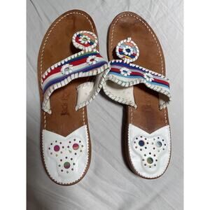 Jack Rogers Navajo White Red Multi Colors Thong Sandals 9M Leather Slip On Shoe